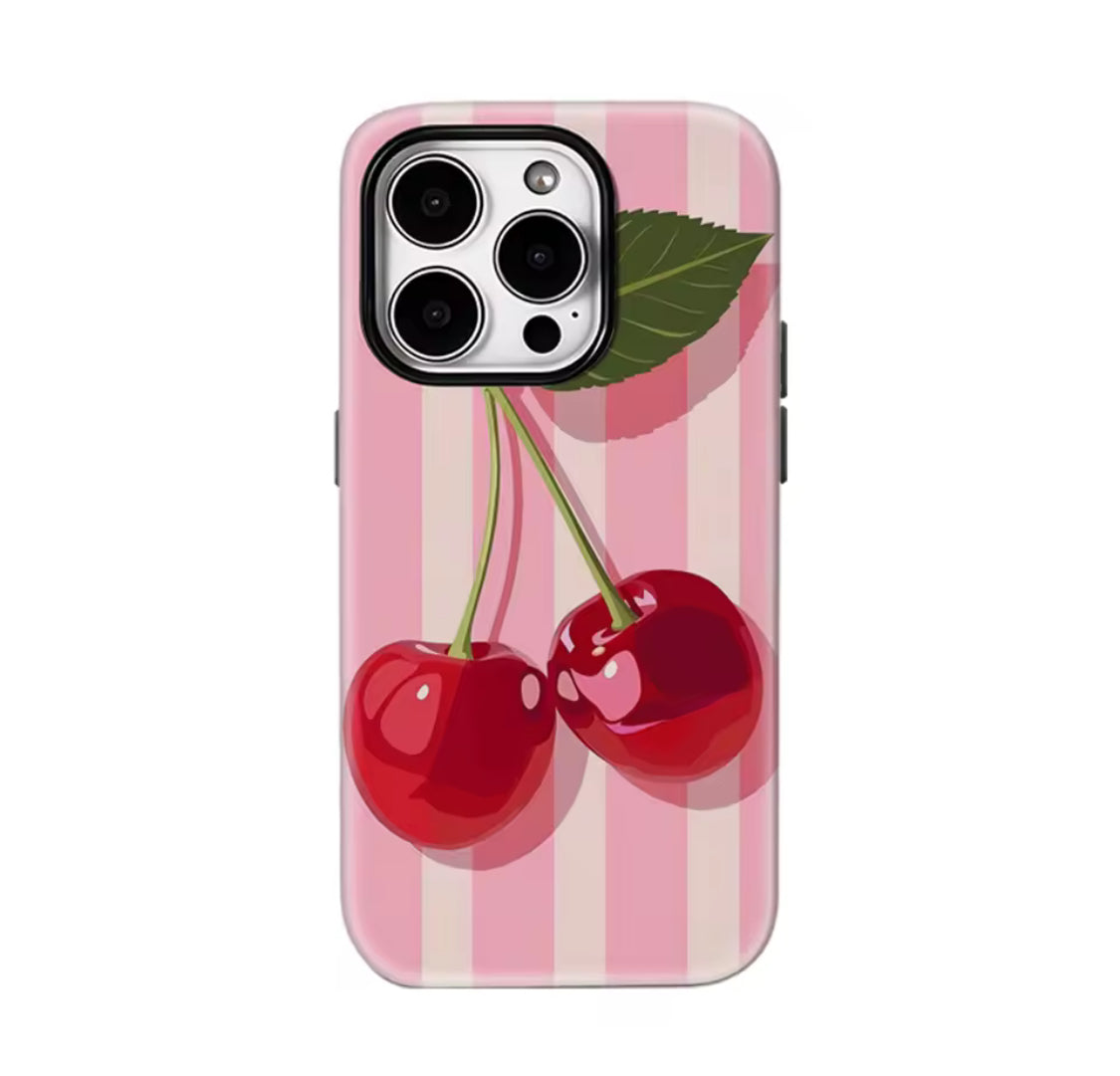 Cherries on Pink Stripes IPhone17 Must-Haves