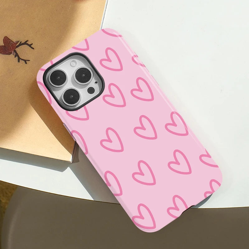 Pink Love Heart Pattern Case For IPHONE 16ProMax 15 14 13 12 11 PRO Plus Acrylic TPU Two in one Magnetic Phone Cases