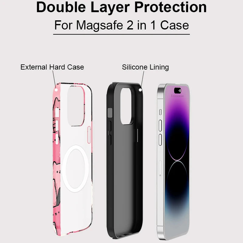 Lovely Cats For Magsafe Case For iPhone 16 15 ProMax 16 15 Pro 12 13 14 Hard Acrylic PC+TPU 2 IN1 Magnetic Cover