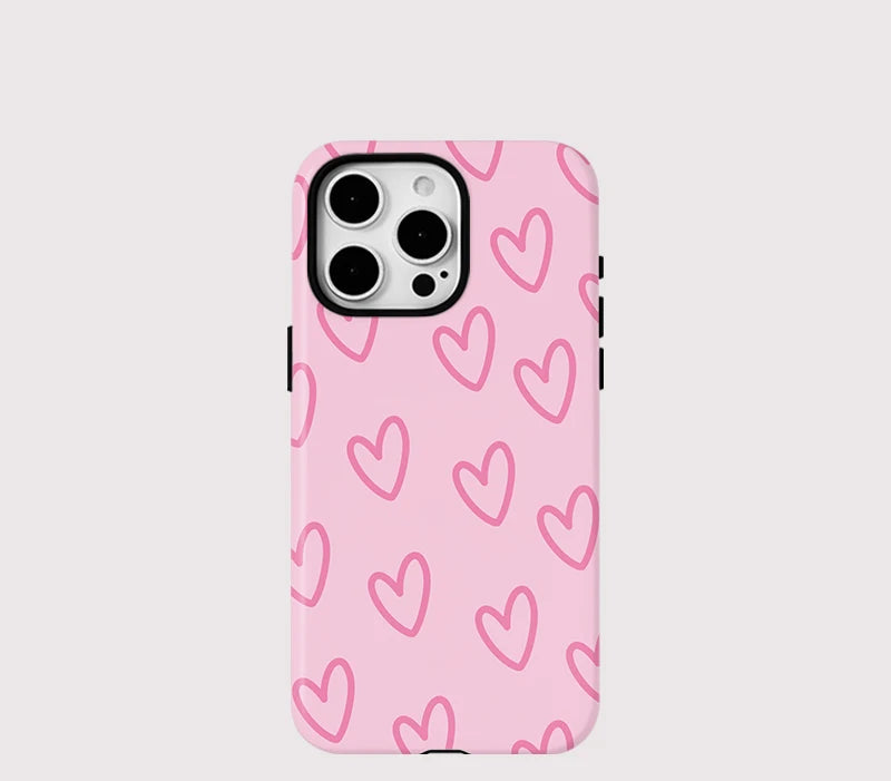 Pink Love Heart Pattern Case For IPHONE 16ProMax 15 14 13 12 11 PRO Plus Acrylic TPU Two in one Magnetic Phone Cases