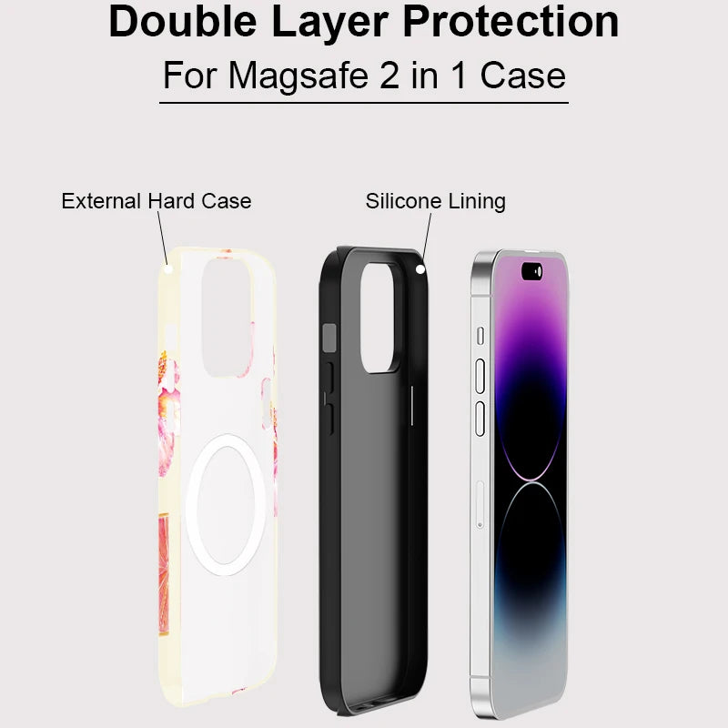 For Magsafe 2 in 1 Flower Pattern Case For iPhone 11 12 Pro 13 14 Plus 15 16 Pro Max Luxury Magnetic Shockproof Phone Cover