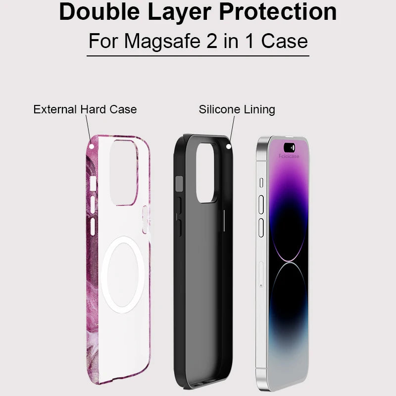 2 in 1 Magnetic Phone Case for iPhone 16 15 14 12 13 17 Pro Max 15 Plus 11 For MagSafe Painting For Magsafe Capa