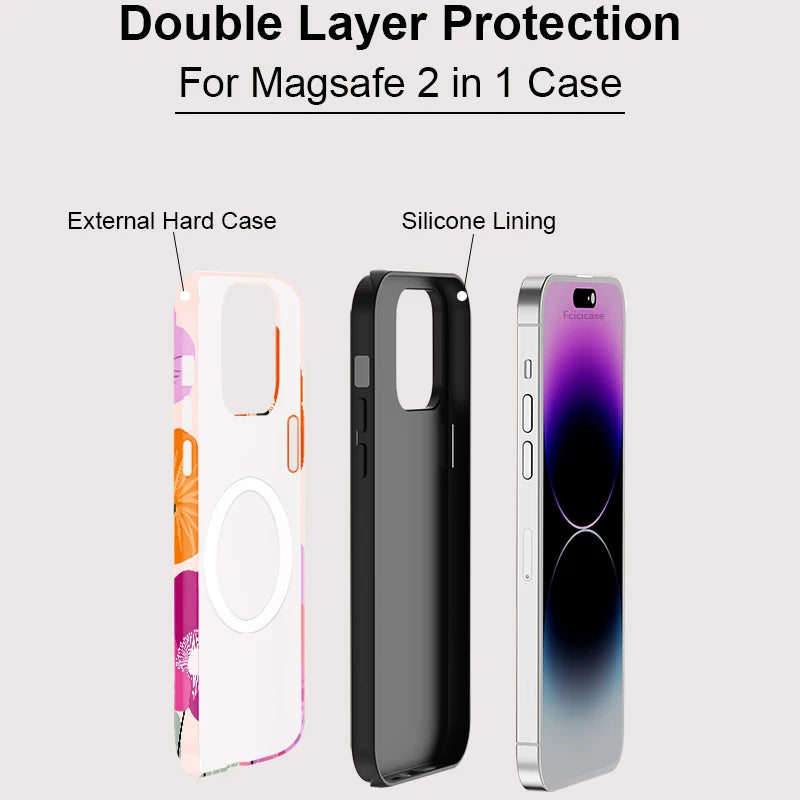 Magnetic Phone Case For iPhone 17 16 15 14 13 12 11 Pro Max Plus Air Wireless Charge for Magsafe Flower Pattern Cover