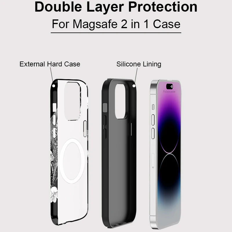 Flower For Magsafe Wireless Charge Phone Case For iPhone 13 12 11 16 Pro Max 17 Air 15 14 Plus Double-layer Cover