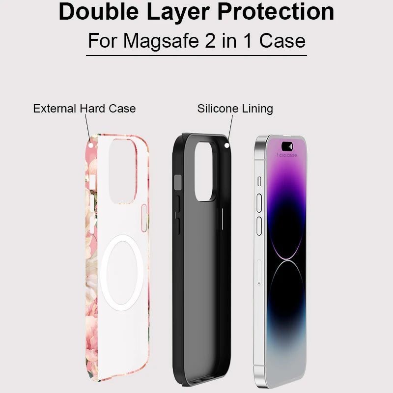 For Magsafe Magnetic Wireless Charge Phone Case For iPhone 11 12 13 14 Plus 15 16 Pro Max 17 Air Flower Matte Cover
