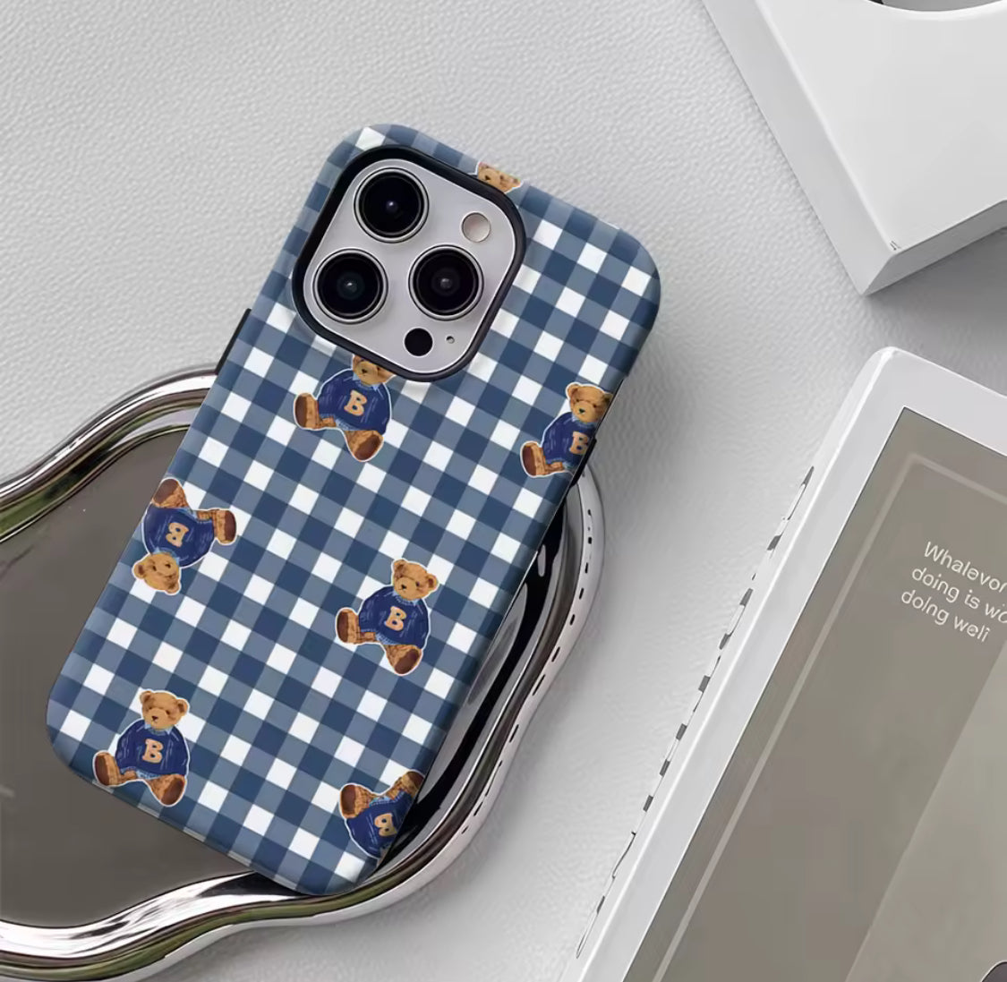Plaid Teddy Charm IPhone17 Must-Haves