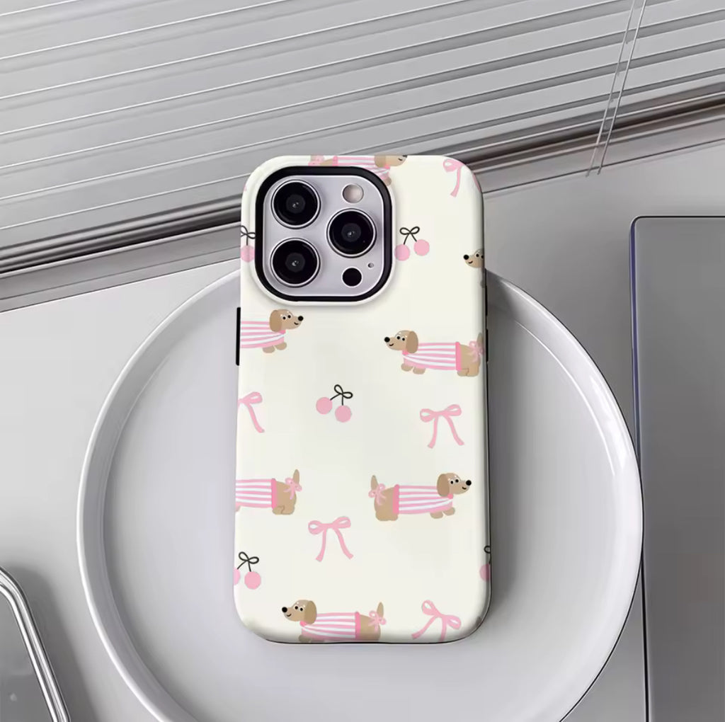 Dachshund Cherry Bow Print IPhone17