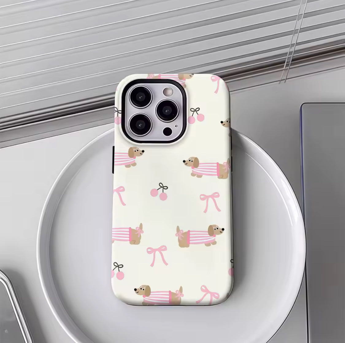 Dachshund Cherry Bow Print IPhone17