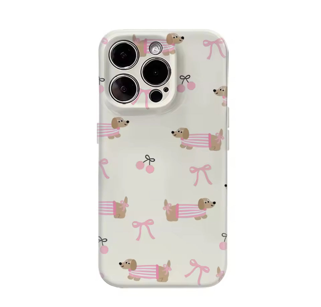 Dachshund Cherry Bow Print IPhone17