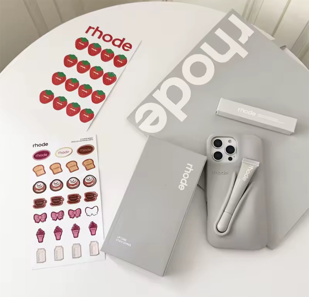 Rhode Gray iPhone 17 Pro Max 17 Pro 16 15 Case + Lipgloss & Gift Bag