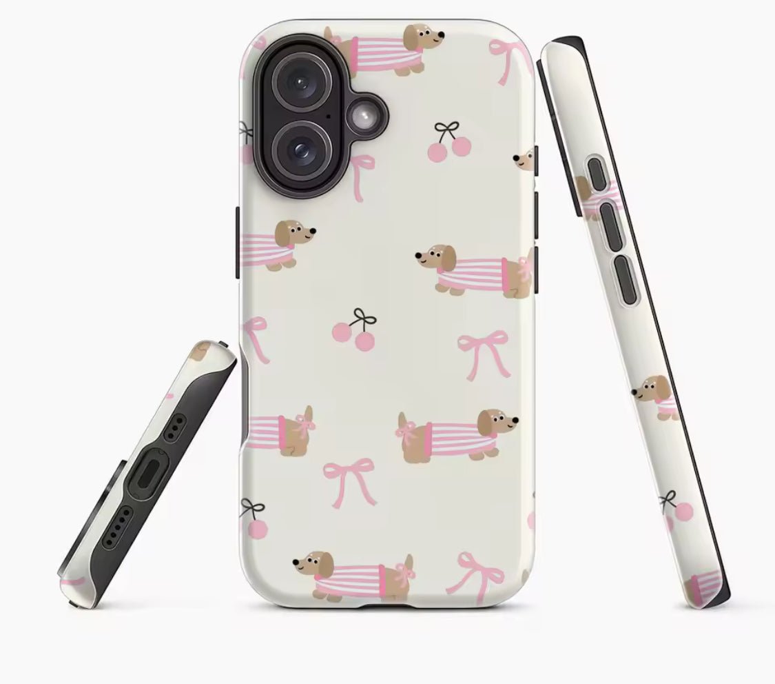 Dachshund Cherry Bow Print IPhone17