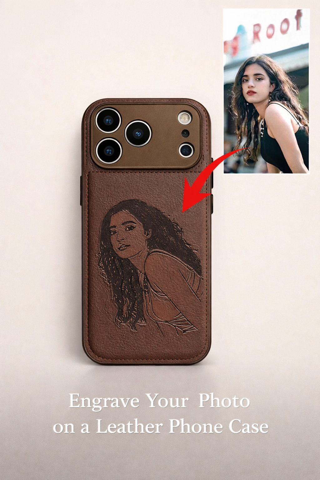 Custom Photo Engraved Leather Phone Case – Personalized Image Case