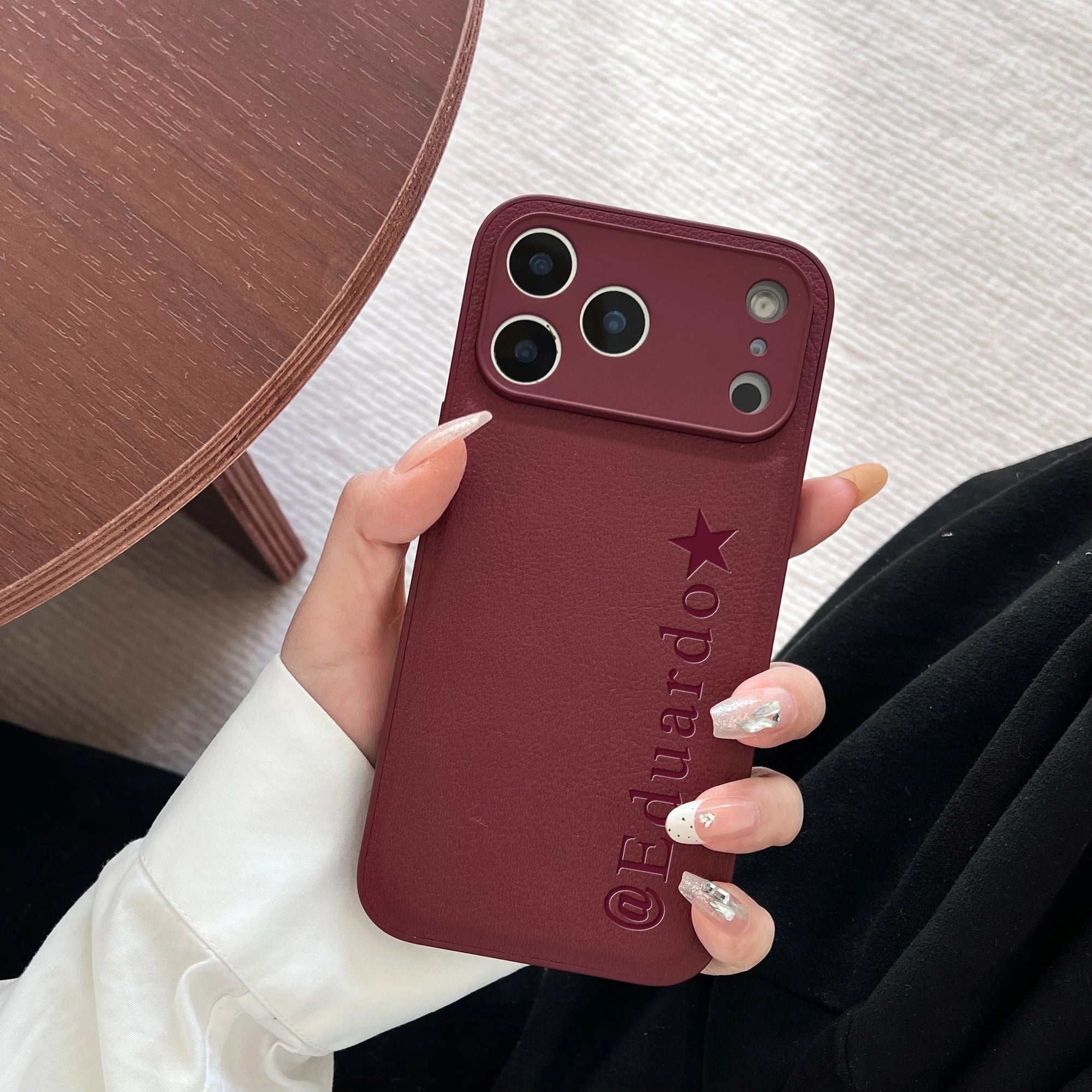 Custom Vertical Name Leather Phone Case – Personalized Engraved Initial & Text Case