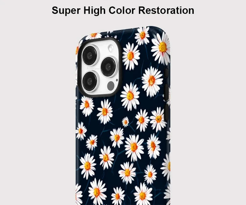 Wireless Charge For Magsafe Phone Case For iPhone 15 14 13 12 11Pro Max 15 16 Plus Daisy Flower Pattern Magnetic Cover