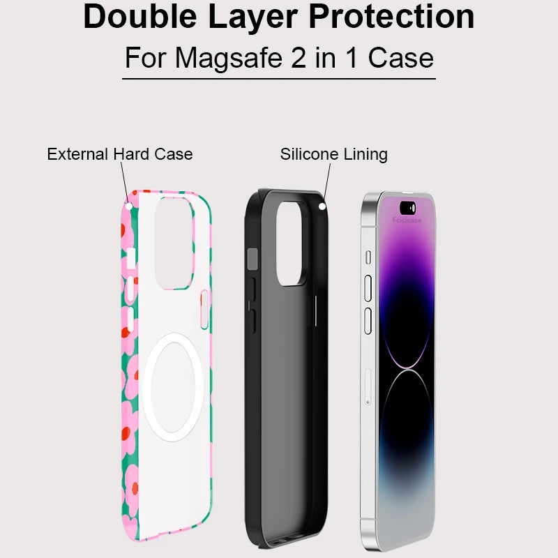 Fcicicase Magnetic Matte Bumper For Magsafe Case For iPhone 16 15 14 Plus 13 12 11 Pro Max Shockproof Hard PC Flower Cover
