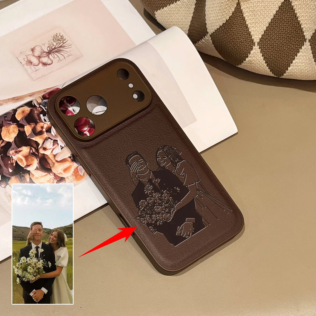 Custom Photo Engraved Leather Phone Case – Personalized Image Case