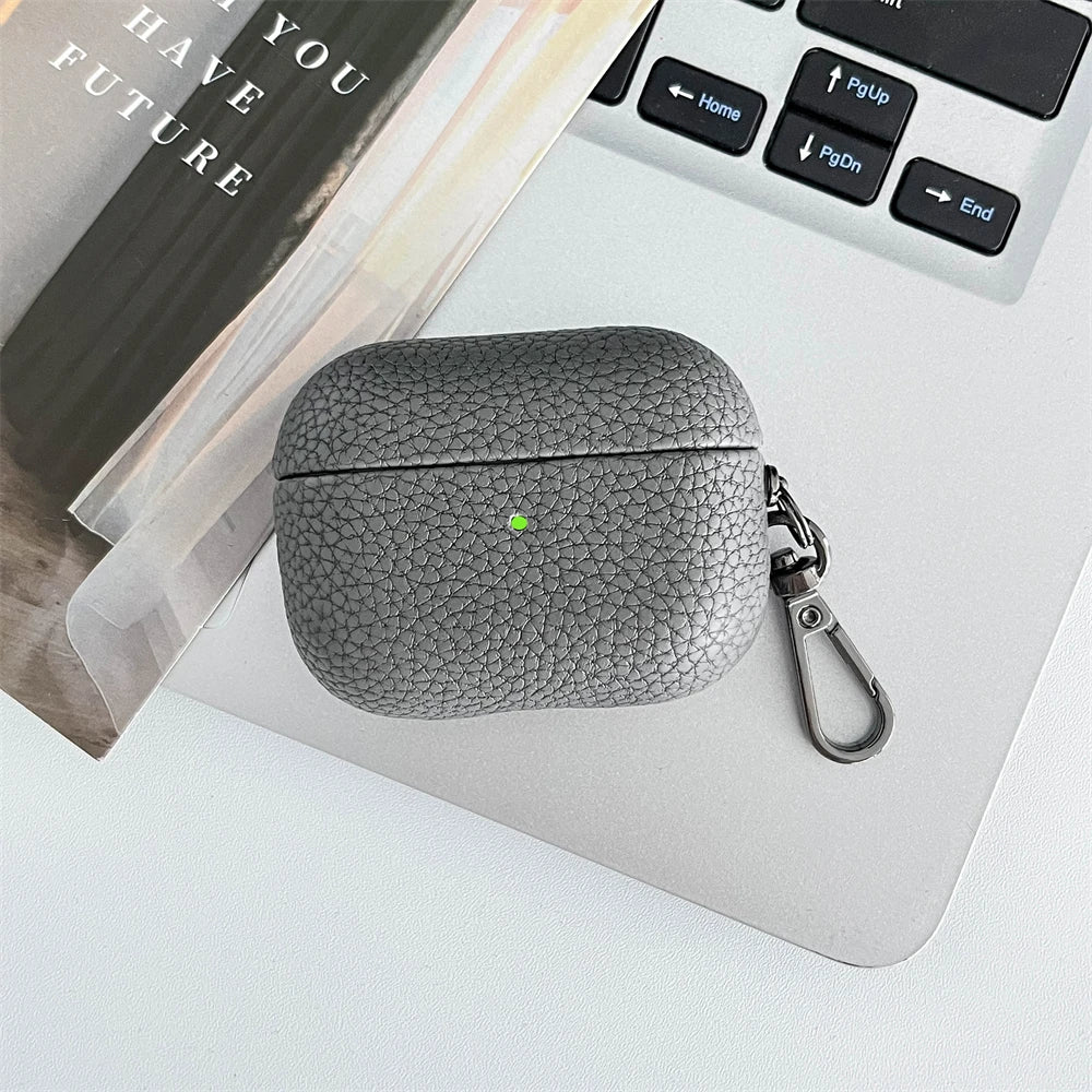 Custom Initial Leather AirPods Case Personalized Name Engraved Cover with Keychain