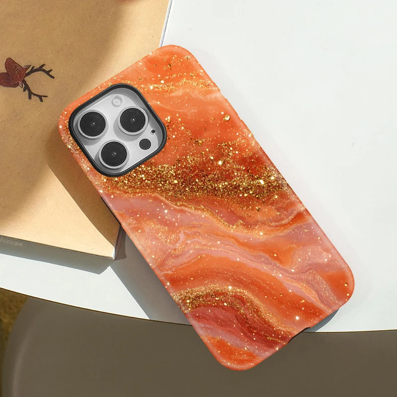 Orange Marmor iPhone Hülle – Luxuriöse stoßfeste MagSafe Handyhülle