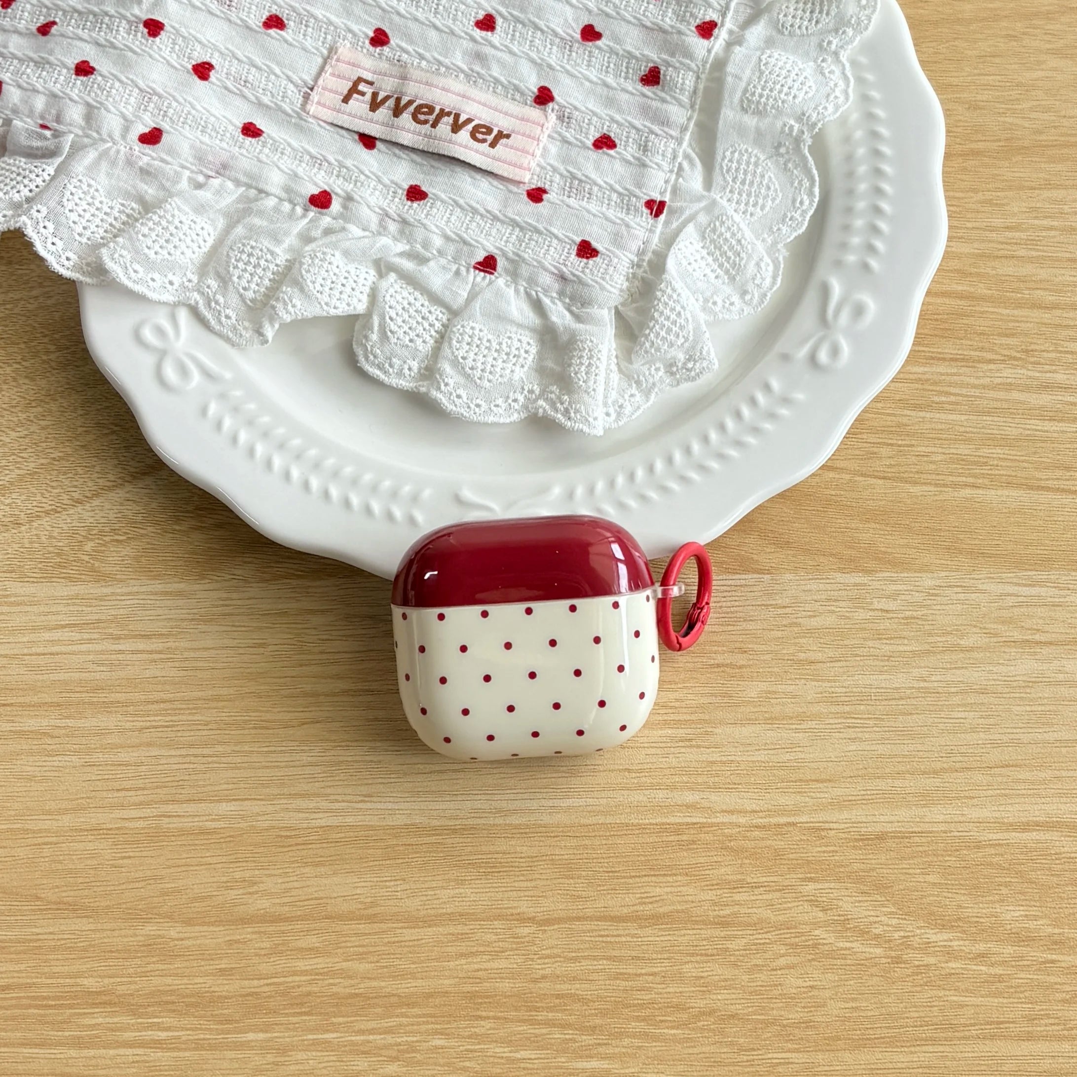 Cute Red Polka Dot Heart AirPods Case – Aesthetic Protective Cover Secondary image