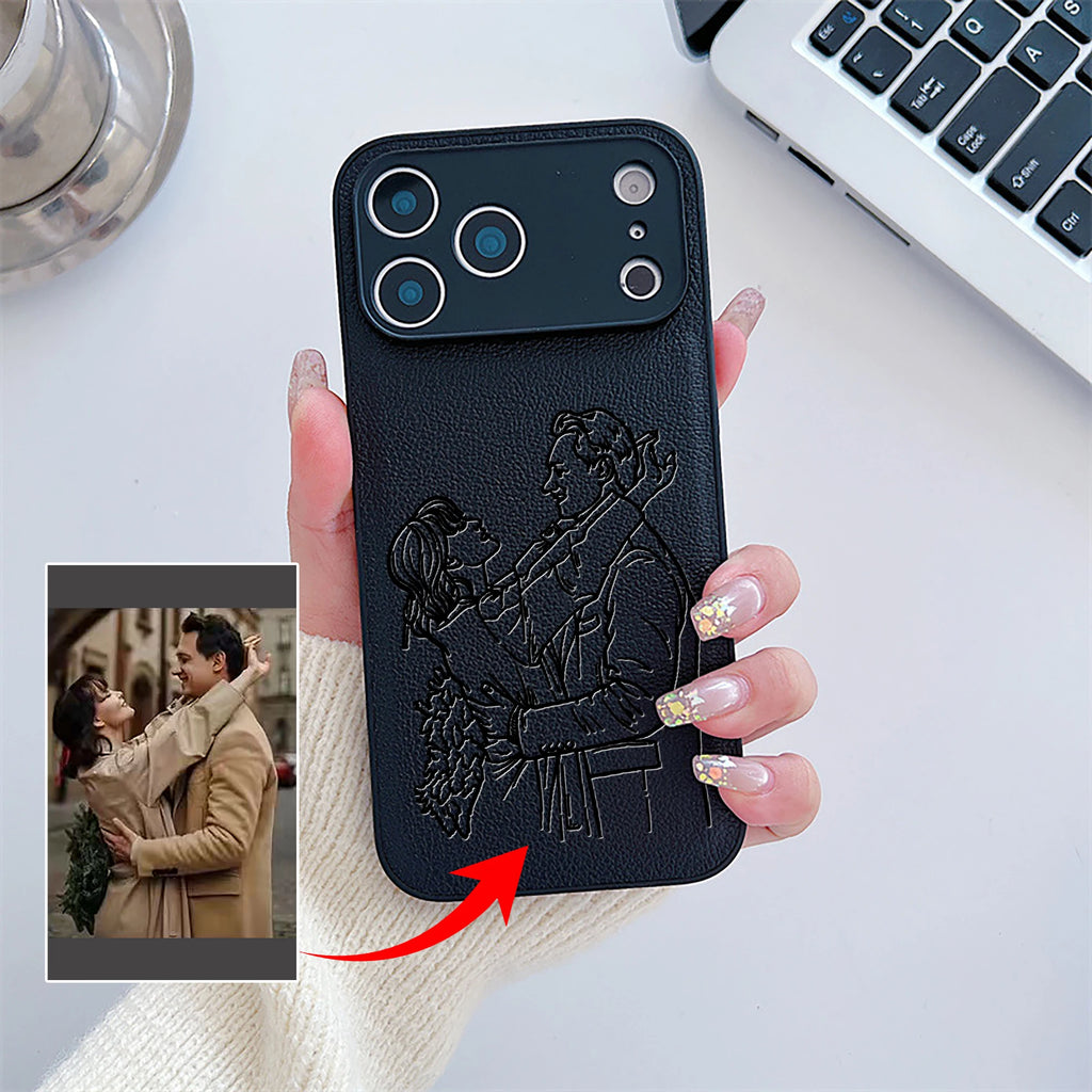 Custom Photo Engraved Leather Phone Case – Personalized Image Case