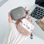 Custom Initial Leather AirPods Case Personalized Name Engraved Cover with Keychain