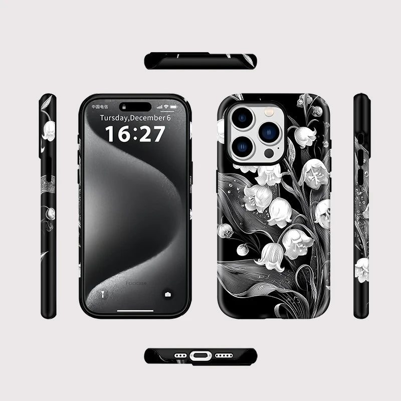 Schwarze iPhone-Hülle mit Blumenmuster – Elegante stoßfeste Abdeckung