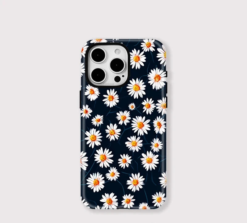 Wireless Charge For Magsafe Phone Case For iPhone 15 14 13 12 11Pro Max 15 16 Plus Daisy Flower Pattern Magnetic Cover