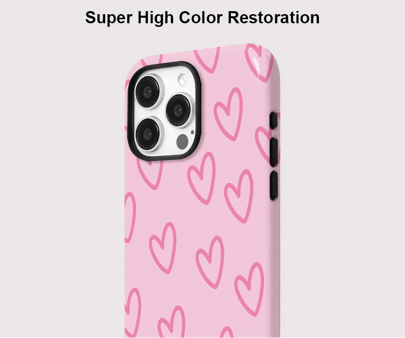 Pink Love Heart Pattern Case For IPHONE 16ProMax 15 14 13 12 11 PRO Plus Acrylic TPU Two in one Magnetic Phone Cases