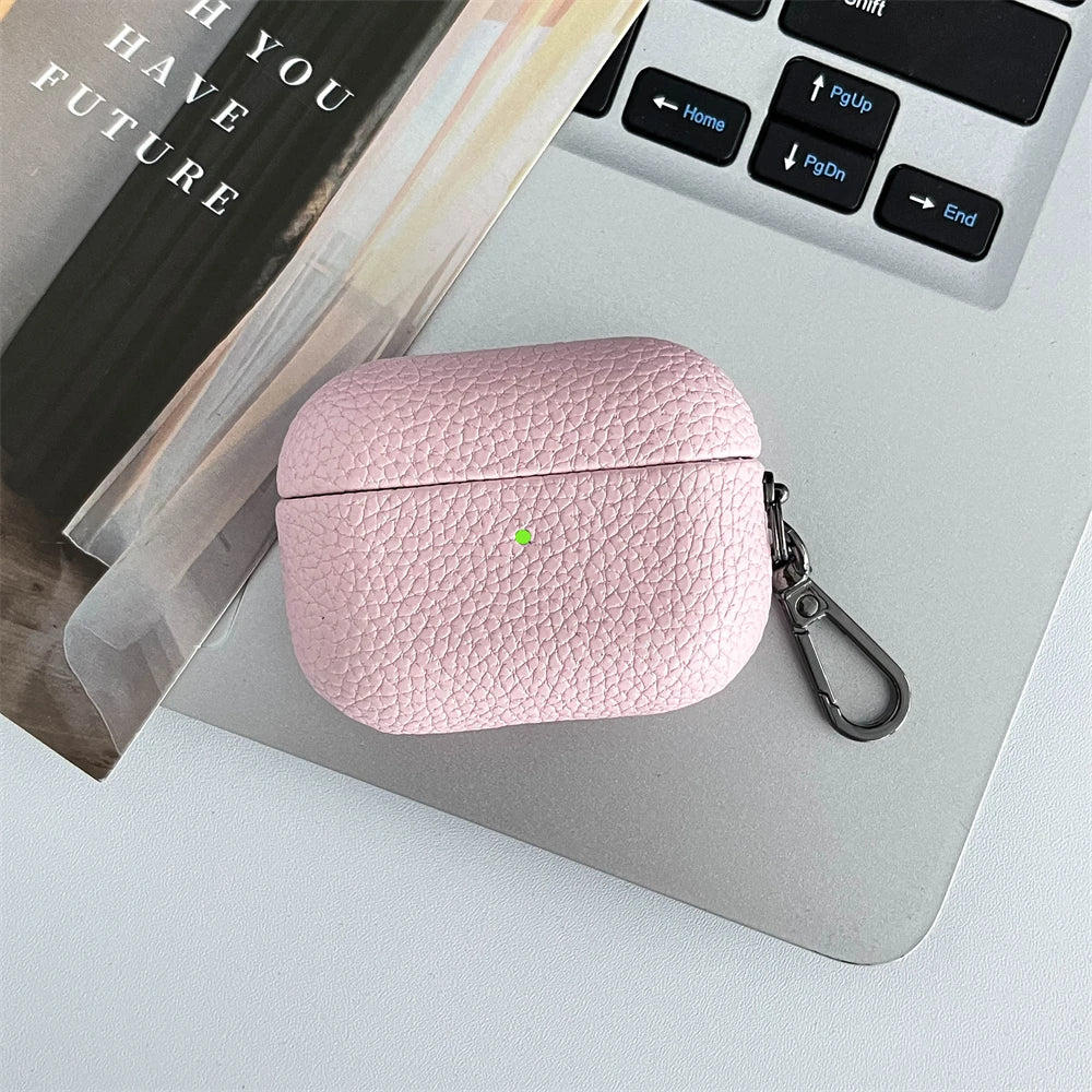 Custom Initial Leather AirPods Case Personalized Name Engraved Cover with Keychain