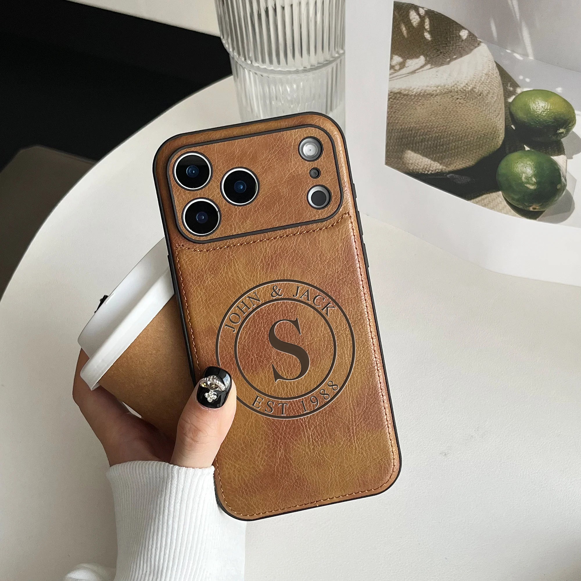 Custom Monogram Leather Phone Case – Personalized Initial Case