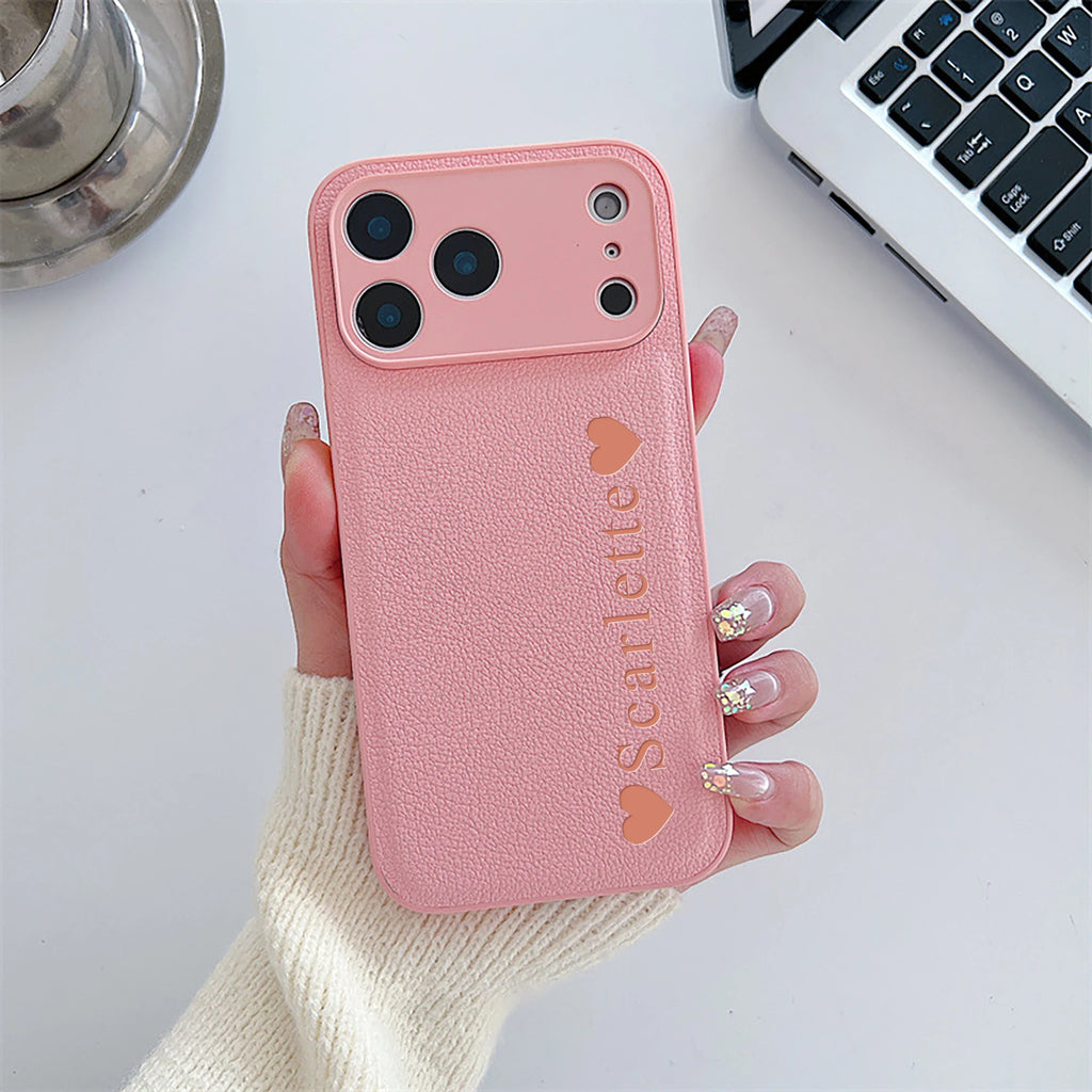 Custom Vertical Name Leather Phone Case – Personalized Engraved Initial & Text Case