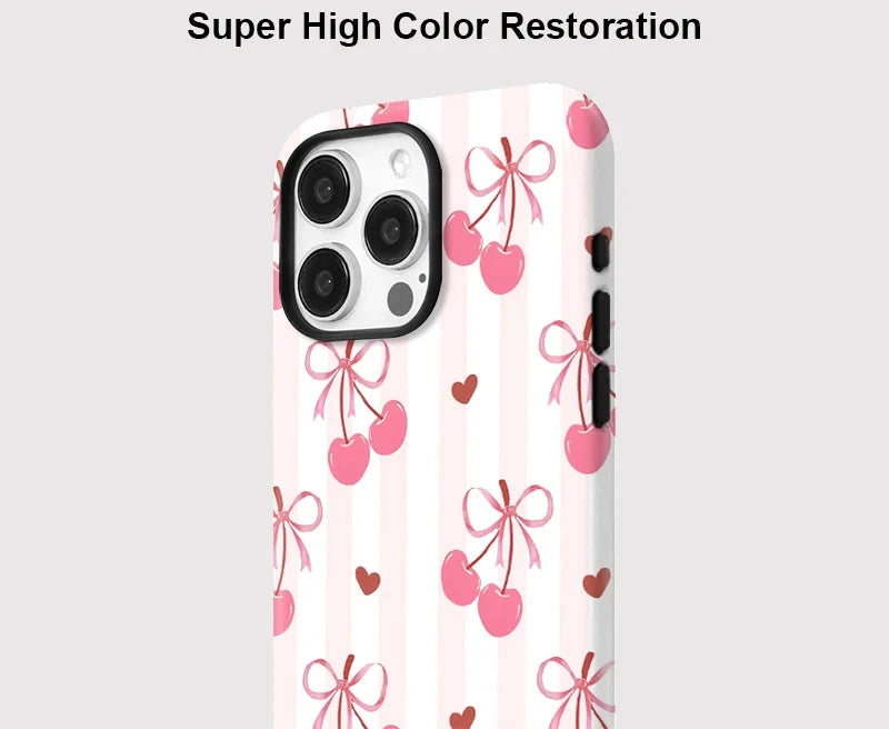 For iPhone 16 Pro Max Cherry Pink Love Heart Case Shockproof Magnetic MagSafe Phone Cover For iPhone 15 14 Plus 13 Pro 12 11