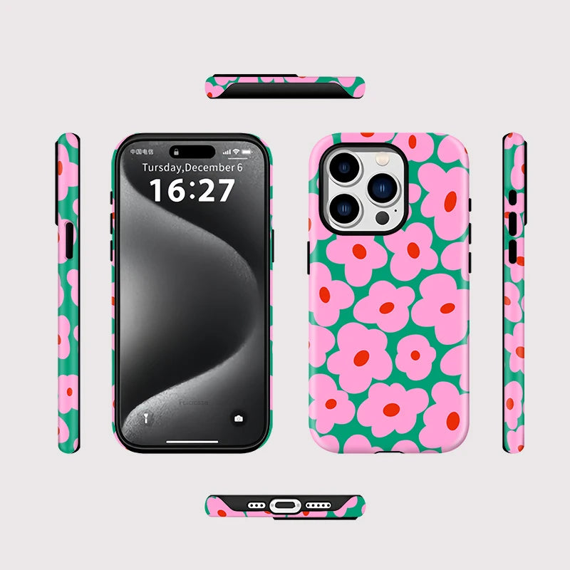 Pink Floral iPhone Case – Shockproof Dual Layer MagSafe Cover Secondary image
