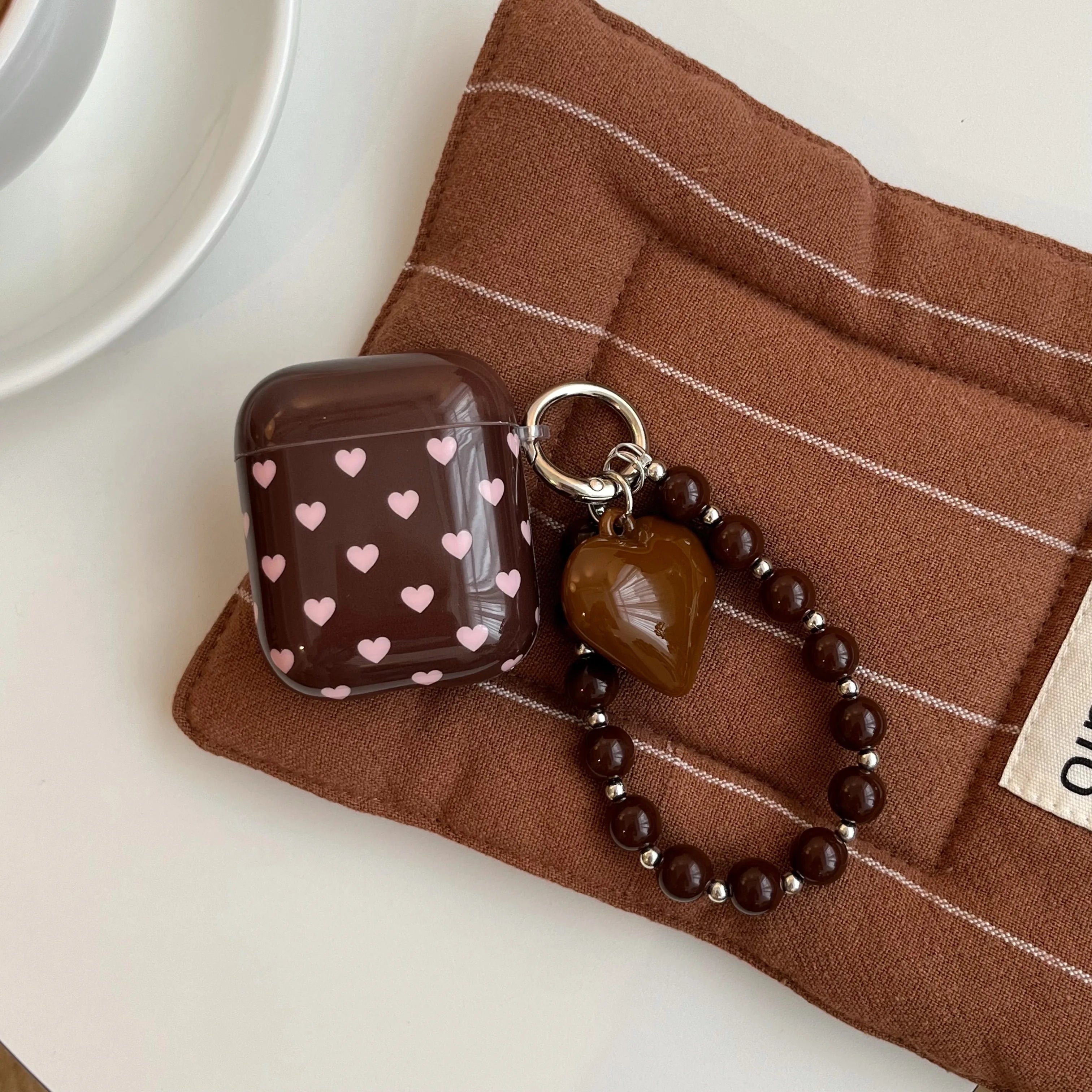 Heart Charm AirPods Case – Aesthetic Protective Cover with Beaded Strap