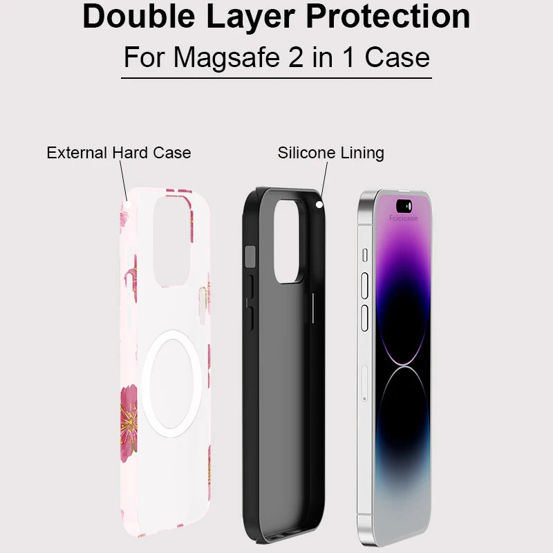 For Magsafe Magnetic Phone Case For iPhone 17 Air 16 Pro Max 15 14 Plus 13 12 11 Shockproof Flower Pattern Cover