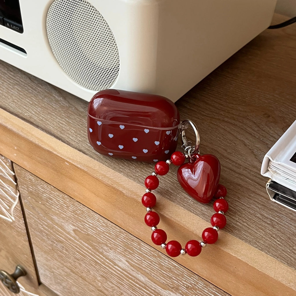 Heart Charm AirPods Case – Aesthetic Protective Cover with Beaded Strap