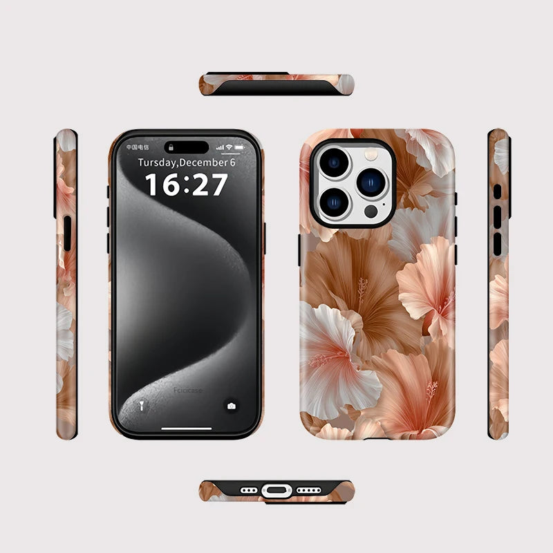 Neutral Hibiscus Floral iPhone Case – Shockproof Cover Secondary image