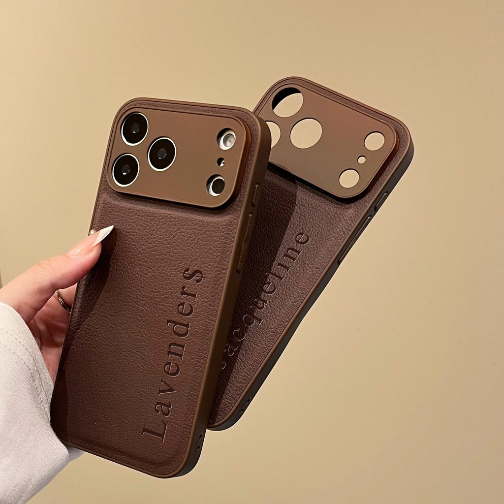 Custom Vertical Name Leather Phone Case – Personalized Engraved Initial & Text Case
