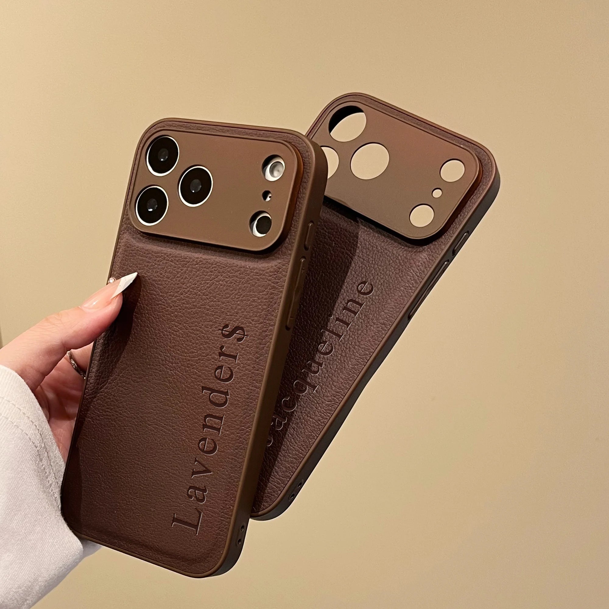 Custom Vertical Name Leather Phone Case – Personalized Engraved Initial & Text Case