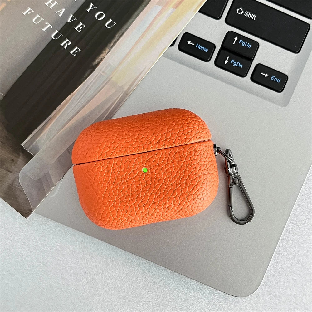 Custom Initial Leather AirPods Case Personalized Name Engraved Cover with Keychain