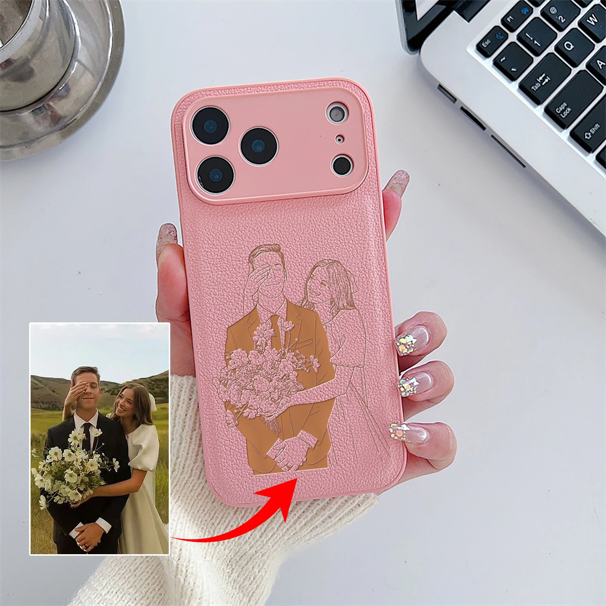 Custom Photo Engraved Leather Phone Case – Personalized Image Case