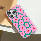 Pink florale iPhone Hülle – Stoßfeste Dual-Layer MagSafe Abdeckung