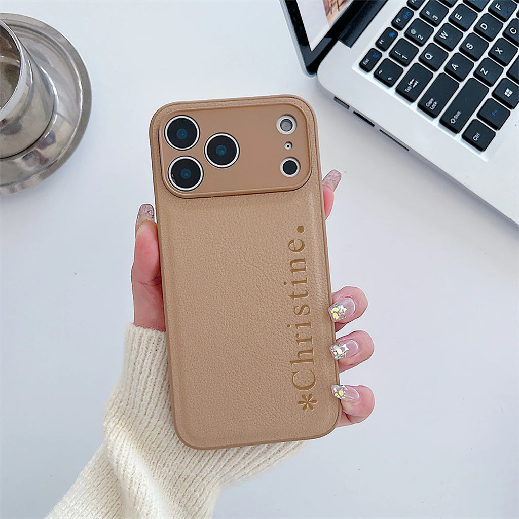 Custom Vertical Name Leather Phone Case – Personalized Engraved Initial & Text Case