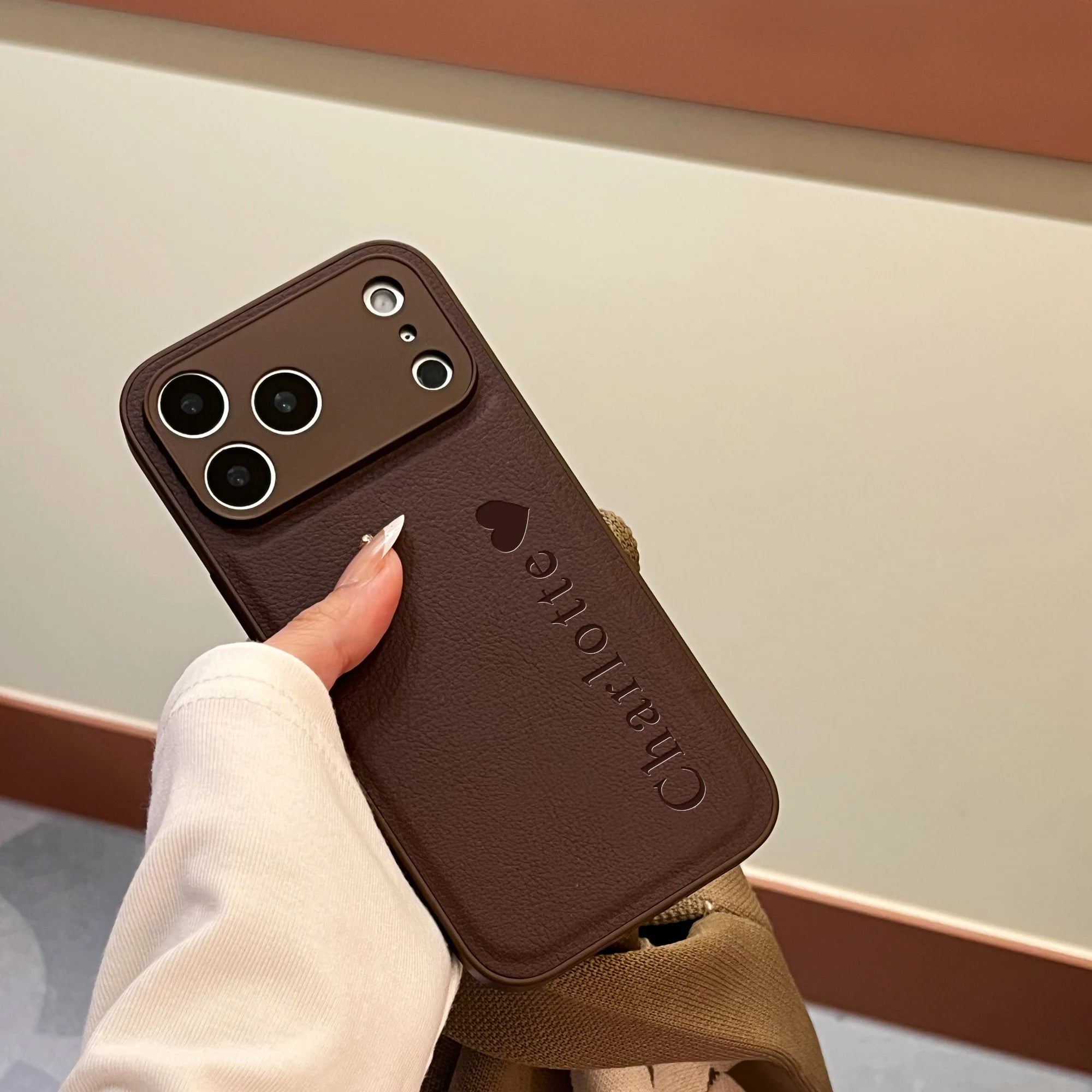 Custom Vertical Name Leather Phone Case – Personalized Engraved Initial & Text Case