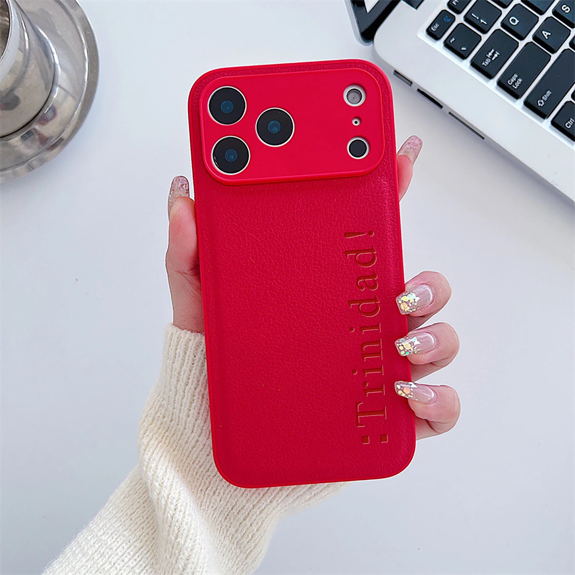 Custom Vertical Name Leather Phone Case – Personalized Engraved Initial & Text Case