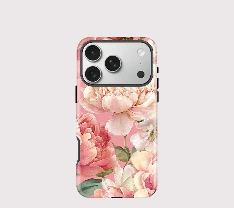 Pinke Pfingstrosen-Blumen-iPhone-Hülle – Stoßfeste ästhetische Abdeckung