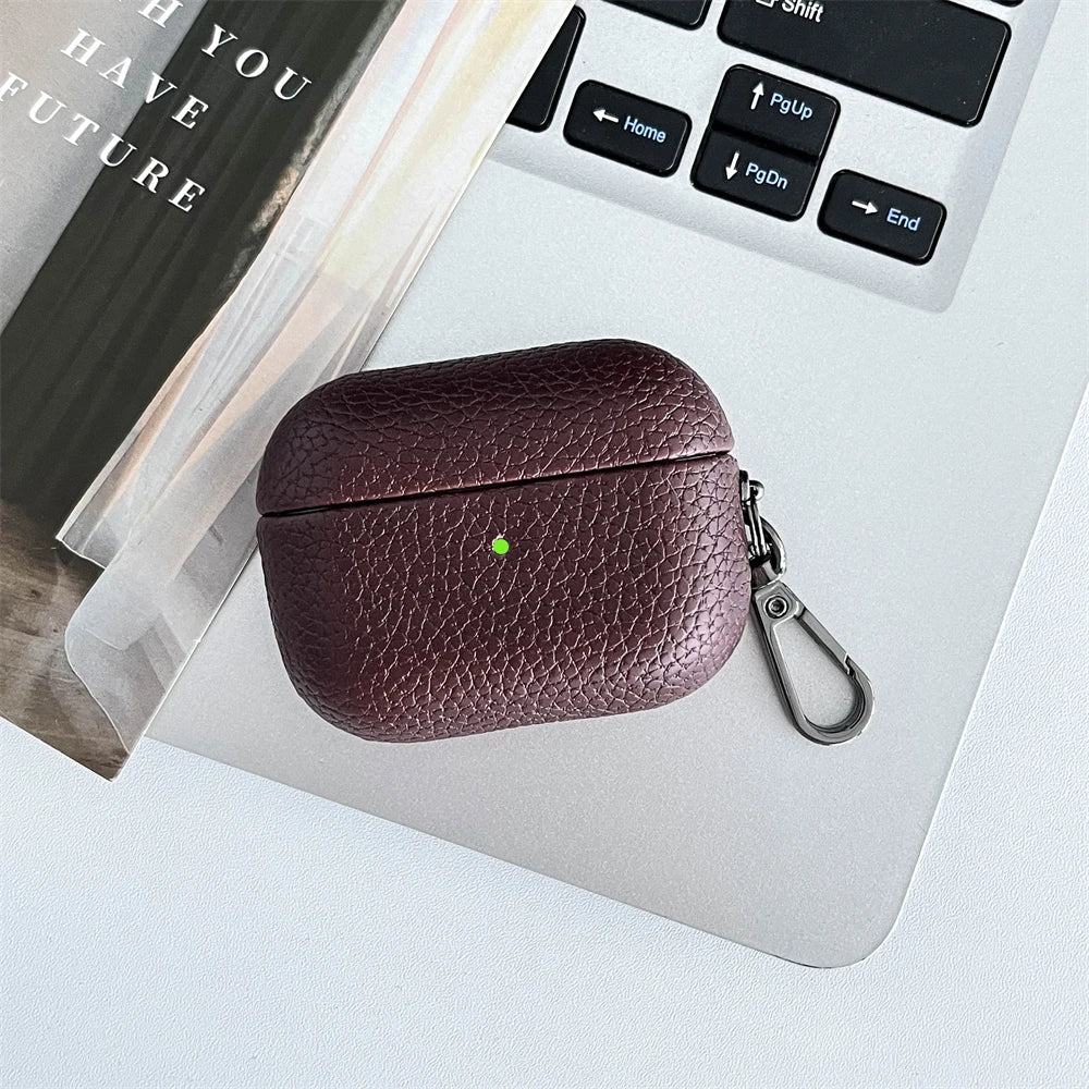 Custom Initial Leather AirPods Case Personalized Name Engraved Cover with Keychain