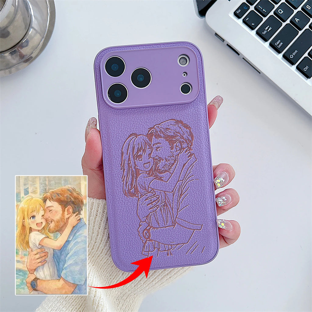 Custom Photo Engraved Leather Phone Case – Personalized Image Case
