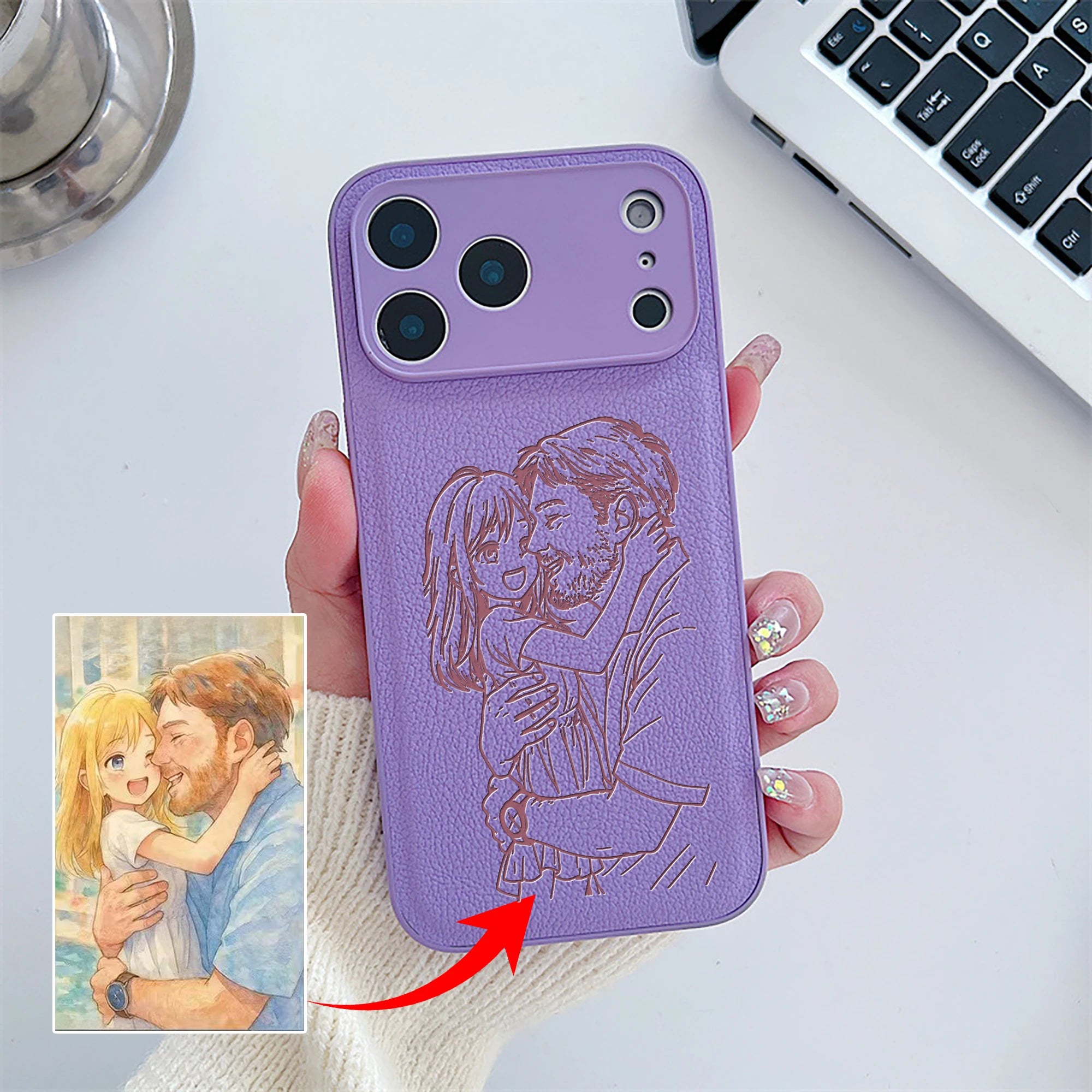 Custom Photo Engraved Leather Phone Case – Personalized Image Case