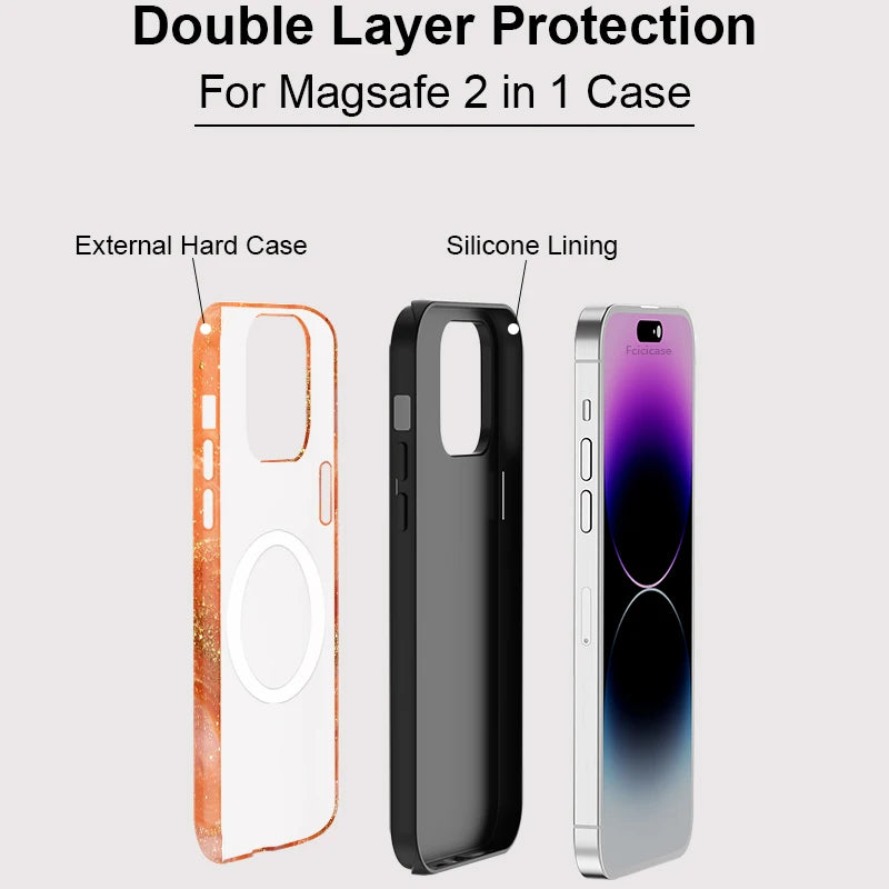 Orange Marmor iPhone Hülle – Luxuriöse stoßfeste MagSafe Handyhülle
